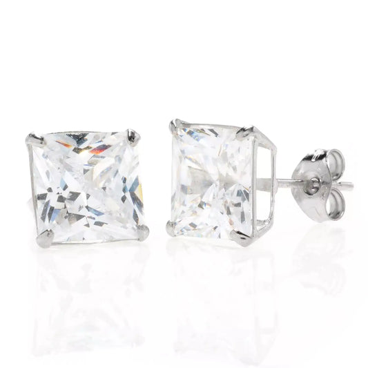 14K White Gold Square Studs